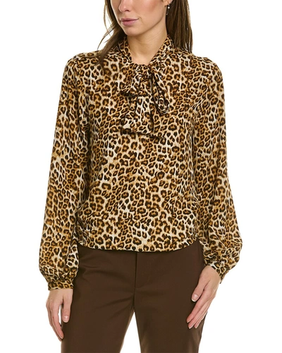 Pink Tartan Bow Tie Blouse In Brown