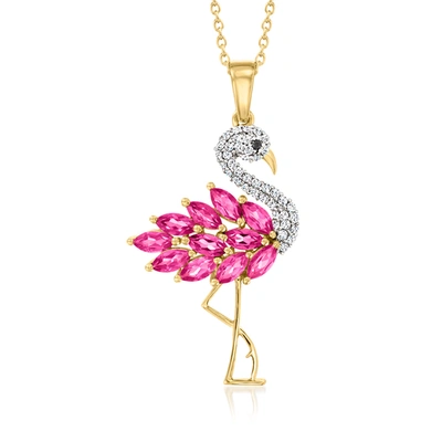 Ross-simons Pink Topaz And . White Zircon Flamingo Pendant Necklace With Black Spinel Accent In 18kt Gold Over S
