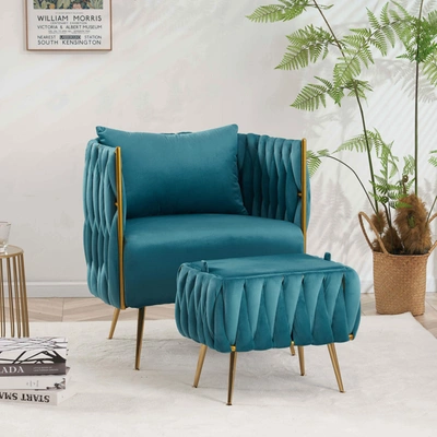 Puredown Modern Upholstered Velvet Accent Chair And Ottoman Set