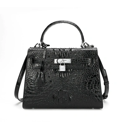 Tiffany & Fred Paris Tiffany & Fred Alligator Embossed Leather Satchel/shoulder Bag In Black