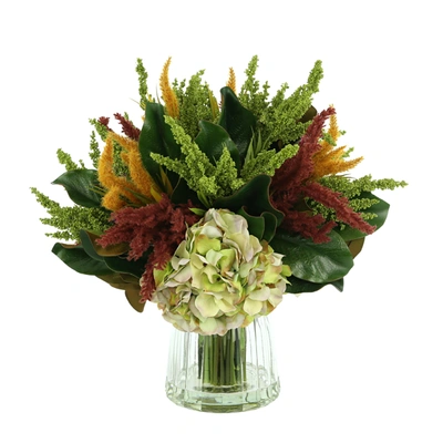 CREATIVE DISPLAYS FALL ARRANGEMENT W/ HYDRANGEA, HEATHER, AND GRASS
