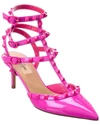 Valentino Rockstud Caged 65 Patent Ankle Strap Pump In Pink
