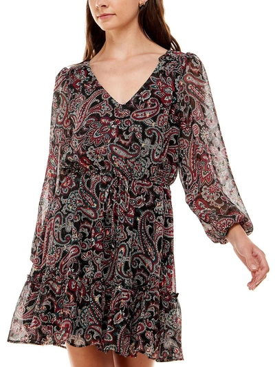 Crystal Doll Juniors Womens Paisley Above Knee Fit & Flare Dress In Black