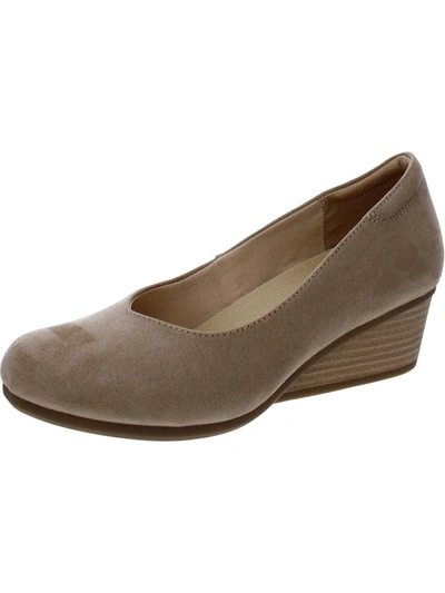 Dr. Scholl's Shoes Be Ready Womens Faux Suede Slip On Wedge Heels In Beige