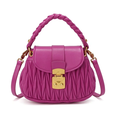 Tiffany & Fred Paris Pleated Sheepskin Leather Shoulder Bag In Purple