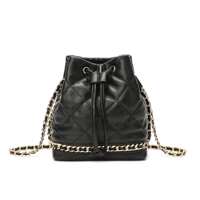 Tiffany & Fred Paris Full-grain Quilted Lambskin Leather Drawstring Bag In Black