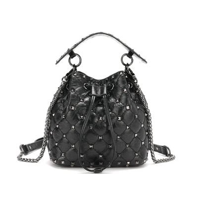 Tiffany & Fred Quilted Studded Lambskin Drawstring Shoulder Bag In Black