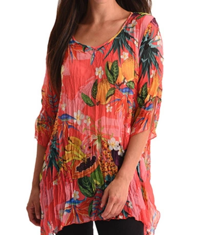 Angel Hawaiian Escape 3/4 Sleeve Tunic In Multi In Pink