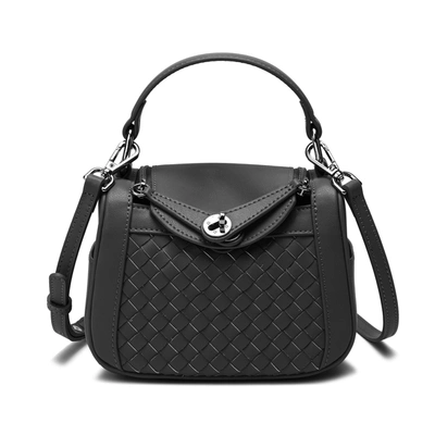 Tiffany & Fred Paris Woven Leather Crossbody/ Shoulder Bag In Black