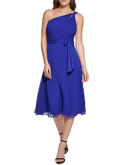Dkny Womens Belted Midi Cocktail And Party Dress In Blue