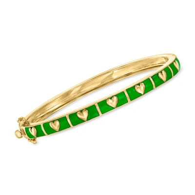 Ross-simons Green Enamel Heart Bangle Bracelet In 18kt Gold Over Sterling
