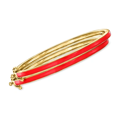 Ross-simons Red Enamel Jewelry Set: 2 Bangle Bracelets In 18kt Gold Over Sterling