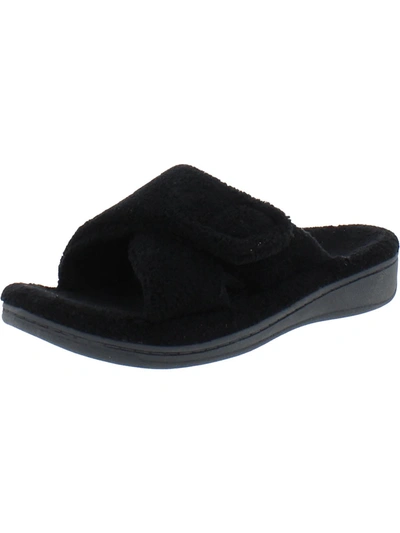 Vionic Relax Womens Terry Cloth Wedge Slide Sandals In Black