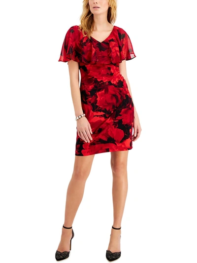 Connected Apparel Petites Womens Printed Mini Cocktail And Party Dress In Red