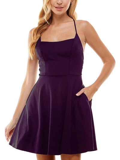 City Studio Womens Satin Mini Fit & Flare Dress In Purple