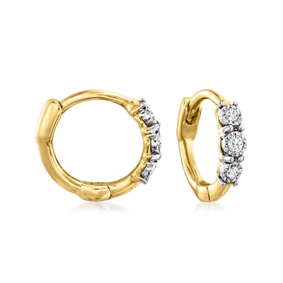 Rs Pure By Ross-simons Diamond-accented Huggie Hoop Earrings In 14kt Yellow Gold. 3/8 Inches In Silver