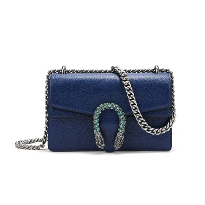 Tiffany & Fred Crystal Dragon Leather Crossbody Shoulder Bag In Blue