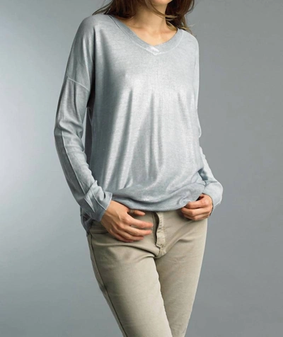 Tempo Paris Shimmer And Shine Long Sleeve Tee In Blue Denim In Silver