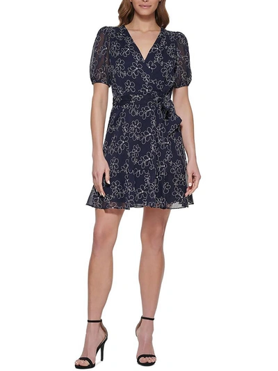 Dkny Womens Embroidered Short Mini Dress In Blue