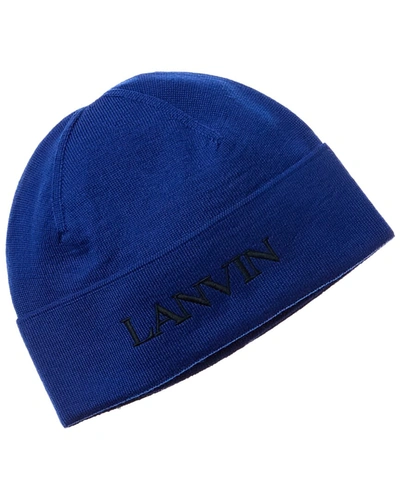 Lanvin Logo Embroidery Wool Hat In Blue