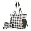 Mkf Collection By Mia K Yale Checkered Tote Handbag With Wallet In Green