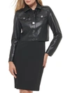 DKNY WOMENS COLLARED CROPPED LEATHER JACKET