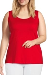 Multiples Double Scoop Neck Tank In Red In Red