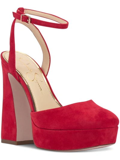 Jessica Simpson Deirae Womens Patent Leather Chunky Heel Ankle Strap In Red