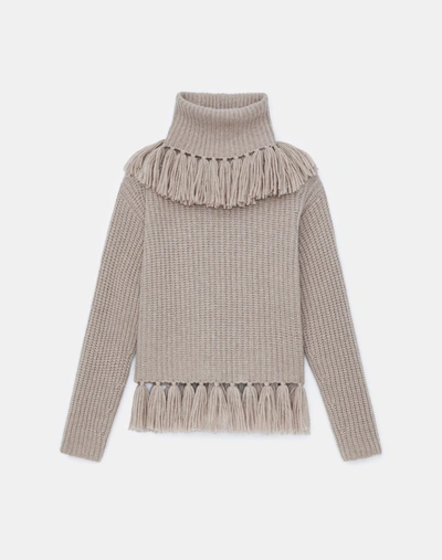 Lafayette 148 Responsible Cashmere-wool Fringed Turtleneck Sweater In Beige