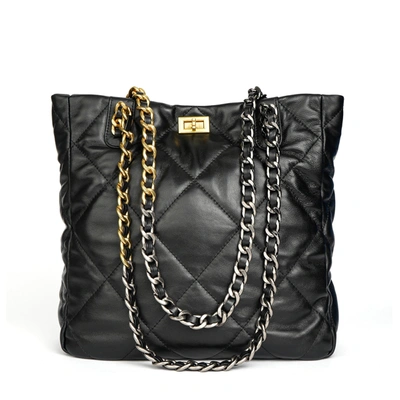 Tiffany & Fred Paris Tiffany & Fred Quilted Sheepskin Leather Tote/ Shoulder Bag In Black