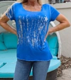 Look Mode Usa Waterfall And Star T-shirt In Royal Blue/silver In Multi