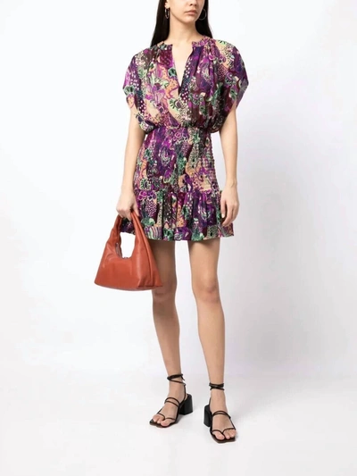 A.l.c Carly Smocked Floral Print Dress In Purple