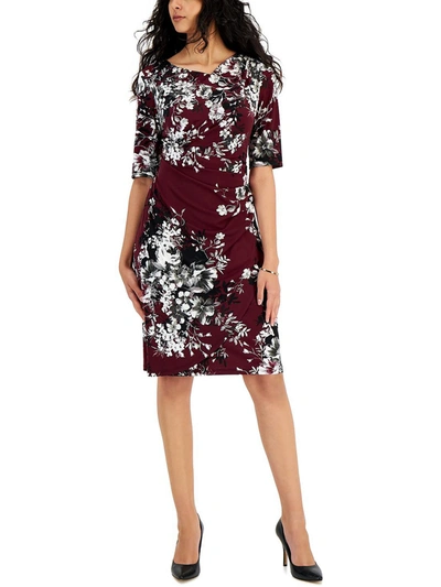 Connected Apparel Womens Floral Pleat Front Sheath Dress In Blue