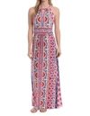 London Times Morris Geometric Maxi Dress In White/pink In Multi