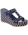 VALENTINO GARAVANI ROCKSTUD 90 LEATHER & ROPE WEDGE SANDAL