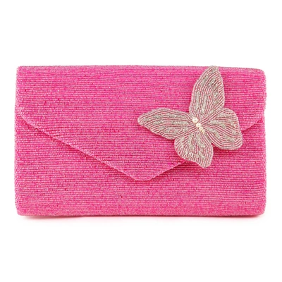 Tiana Butterfly Beaded Clutch In Pink