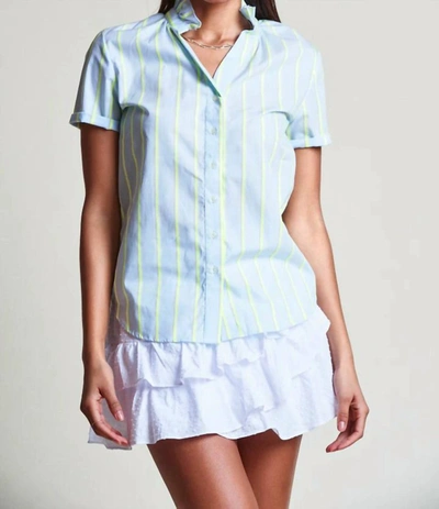 The Shirt Short Sleeve Ruffled Collar Shirt In Fluorescent Stripe In White