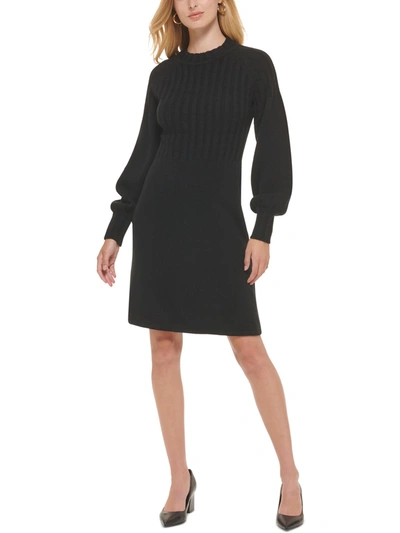 Calvin Klein Petites Womens Ribbed Midi Sweaterdress In Black