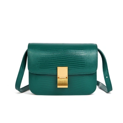 Tiffany & Fred Paris Tiffany & Fred Lizard Embossed Leather Crossbody/shoulder Bag In Green