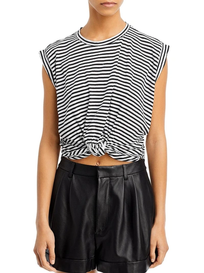 Frame Knotted Striped Cotton-jersey Top In Black