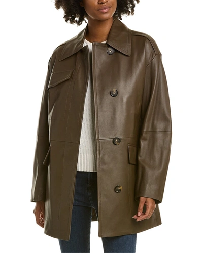 Vince Leather Utility Coat In Brown