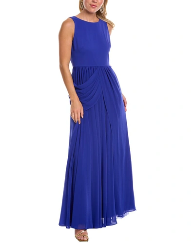Badgley Mischka Gathered Crepe Gown In Blue