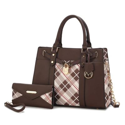 Mkf Collection By Mia K Christine Plaid Vegan Leather Women's Satchel Bag With Wallet - 6 In Brown