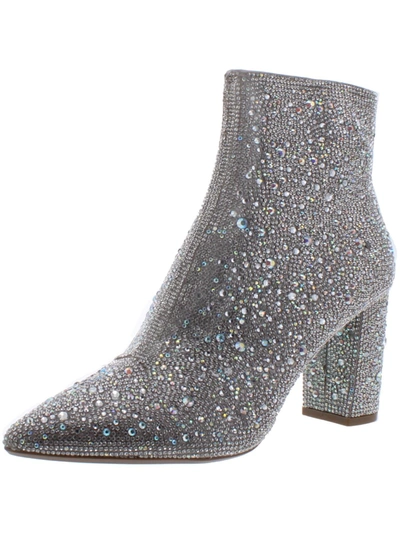 Betsey Johnson Juelz Womens Rhinestone Pointed Toe Ankle Boots In Silver