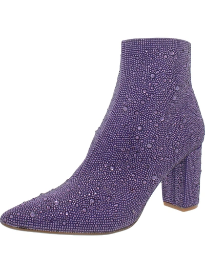 Betsey Johnson Cady Womens Embellished Block Heel Ankle Boots In Purple