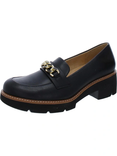 Naturalizer Dylan Womens Leather Slip On Loafer Heels In Black Faux Leather