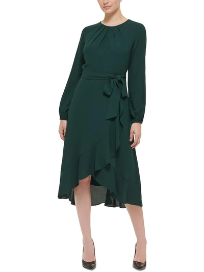 Jessica Howard Women's Belted Ruffled Midi Dress In Green