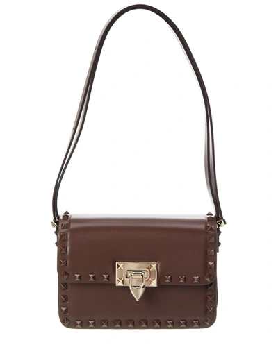 Valentino Garavani Rockstud Small Leather Shoulder Bag In Brown