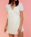 BLUE BLUSH EYELET MINI DRESS IN OFF WHITE