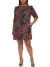 JESSICA HOWARD PLUS WOMENS KNIT PAISLEY SHIFT DRESS